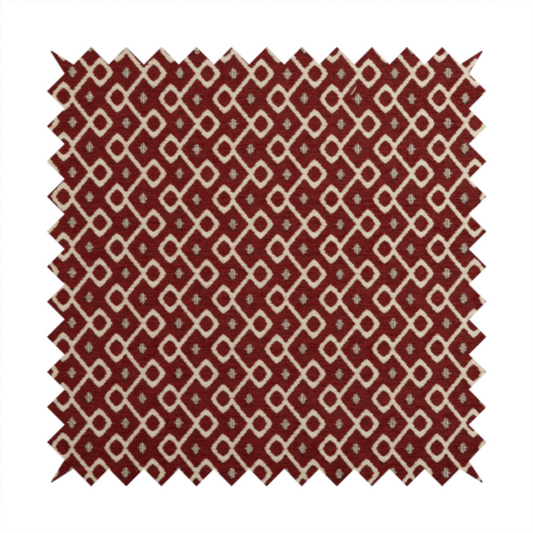 Erum Geometric Patterned Weave Red Colour Upholstery Fabric CTR-2511