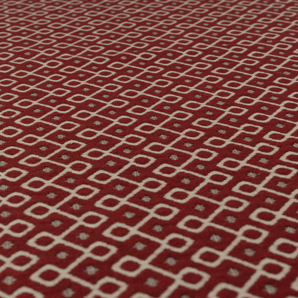 Erum Geometric Patterned Weave Red Colour Upholstery Fabric CTR-2511