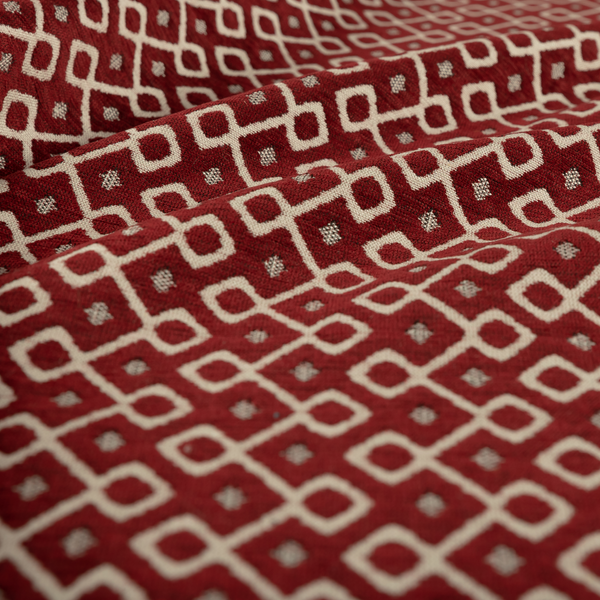 Erum Geometric Patterned Weave Red Colour Upholstery Fabric CTR-2511