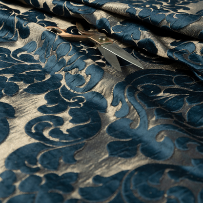 Paradise Damask Pattern In Blue Upholstery Fabric CTR-2512