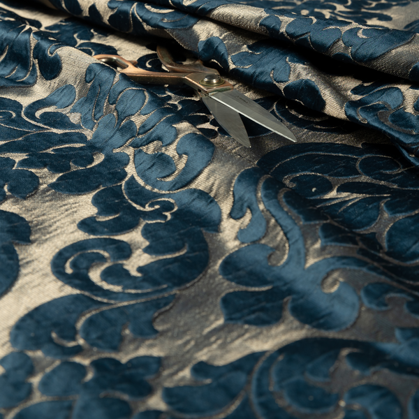 Paradise Damask Pattern In Blue Upholstery Fabric CTR-2512 - Made To Measure Curtains