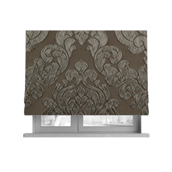 Paradise Damask Pattern In Brown Upholstery Fabric CTR-2515 - Roman Blinds
