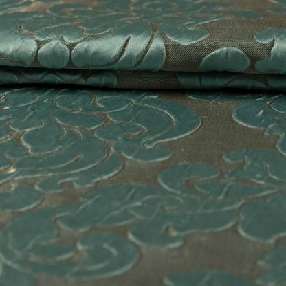 Paradise Damask Pattern In Green Upholstery Fabric CTR-2518