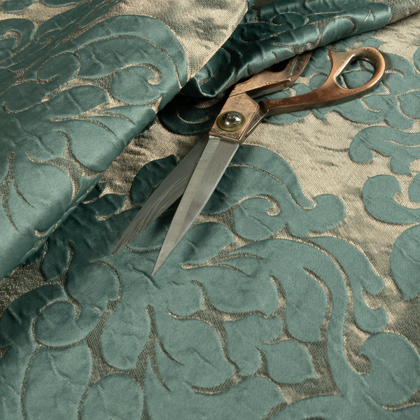 Paradise Damask Pattern In Green Upholstery Fabric CTR-2518 - Made To Measure Curtains