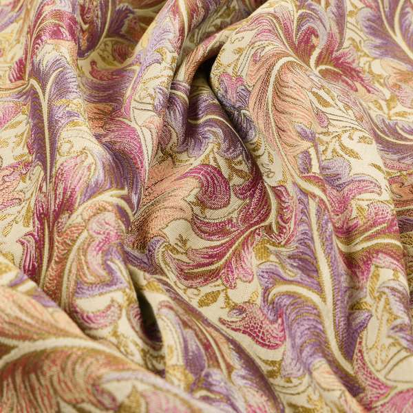 Colarto Collection Purple Lilac Colour In Floral Pattern Chenille Furnishing Fabric CTR-252 - Made To Measure Curtains