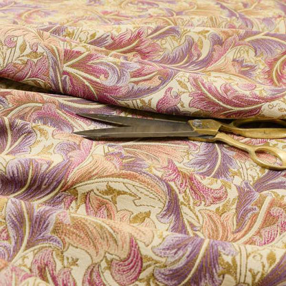 Colarto Collection Purple Lilac Colour In Floral Pattern Chenille Furnishing Fabric CTR-252 - Made To Measure Curtains