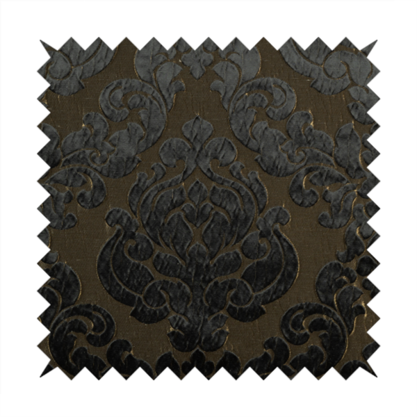 Paradise Damask Pattern In Black Upholstery Fabric CTR-2524