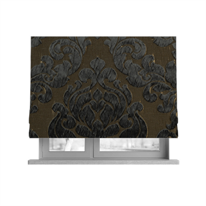 Paradise Damask Pattern In Black Upholstery Fabric CTR-2524 - Roman Blinds