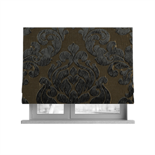 Paradise Damask Pattern In Black Upholstery Fabric CTR-2524 - Roman Blinds