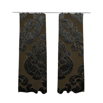 Paradise Damask Pattern In Black Upholstery Fabric CTR-2524 - Made To Measure Curtains