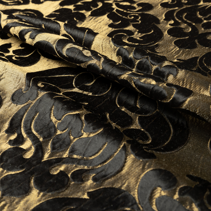 Paradise Damask Pattern In Black Upholstery Fabric CTR-2524