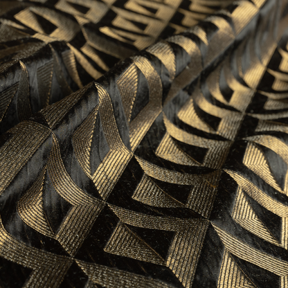 Paradise Geometric Pattern In Black Upholstery Fabric CTR-2525 - Made To Measure Curtains