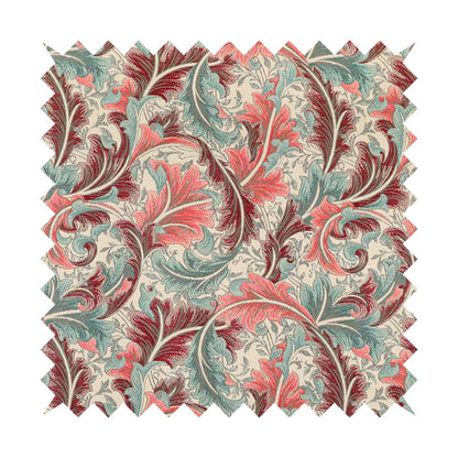 Colarto Collection Burgundy Red Teal Colour In Floral Pattern Chenille Furnishing Fabric CTR-253 - Made To Measure Curtains