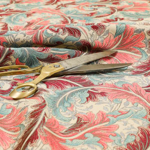 Colarto Collection Burgundy Red Teal Colour In Floral Pattern Chenille Furnishing Fabric CTR-253 - Roman Blinds