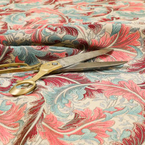 Colarto Collection Burgundy Red Teal Colour In Floral Pattern Chenille Furnishing Fabric CTR-253 - Made To Measure Curtains