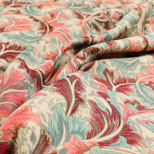 Colarto Collection Burgundy Red Teal Colour In Floral Pattern Chenille Furnishing Fabric CTR-253 - Made To Measure Curtains