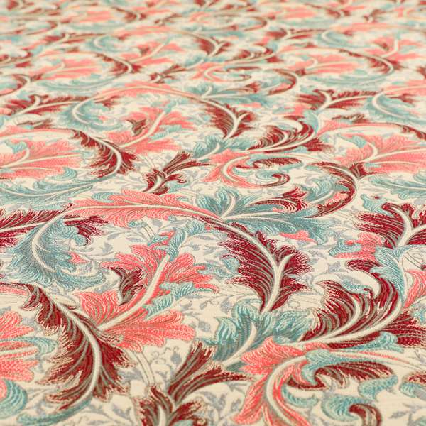 Colarto Collection Burgundy Red Teal Colour In Floral Pattern Chenille Furnishing Fabric CTR-253 - Roman Blinds