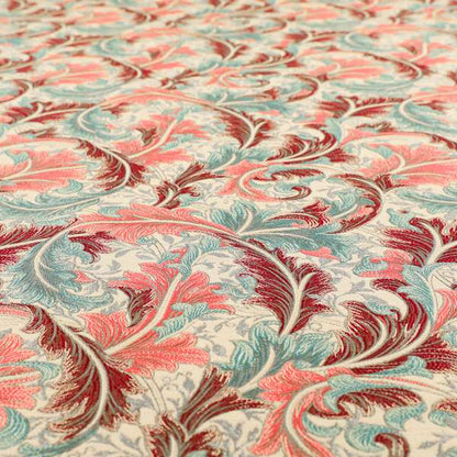 Colarto Collection Burgundy Red Teal Colour In Floral Pattern Chenille Furnishing Fabric CTR-253 - Made To Measure Curtains