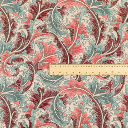 Colarto Collection Burgundy Red Teal Colour In Floral Pattern Chenille Furnishing Fabric CTR-253 - Made To Measure Curtains