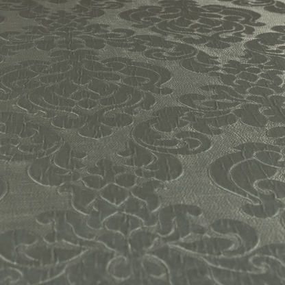 Paradise Damask Pattern In Grey Upholstery Fabric CTR-2530