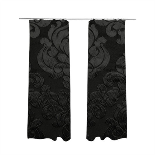 Paradise Damask Pattern In Black Upholstery Fabric CTR-2533 - Made To Measure Curtains