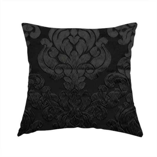 Paradise Damask Pattern In Black Upholstery Fabric CTR-2533 - Handmade Cushions