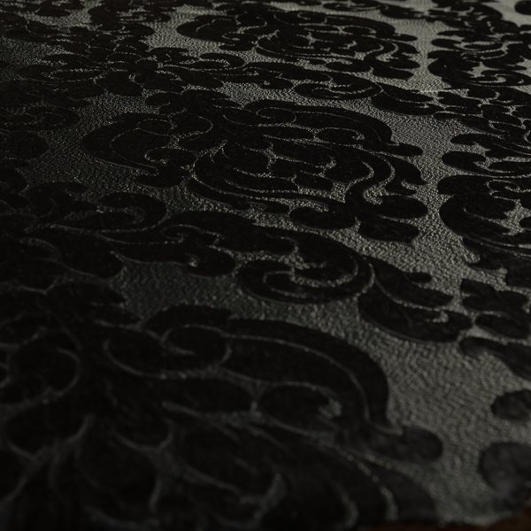 Paradise Damask Pattern In Black Upholstery Fabric CTR-2533 - Made To Measure Curtains