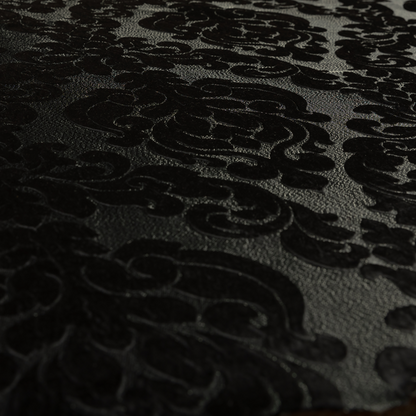 Paradise Damask Pattern In Black Upholstery Fabric CTR-2533