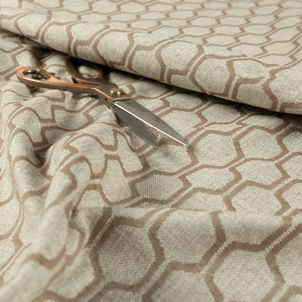 Amira Honeycomb Stripe Pattern Brown Upholstery Fabric CTR-2537