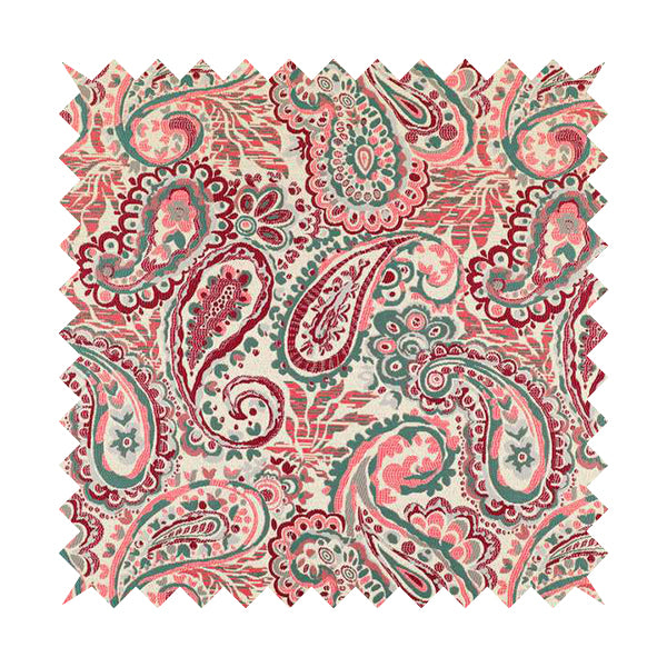 Colarto Collection Burgundy Red Teal Colour In Paisley Pattern Chenille Furnishing Fabric CTR-254 - Handmade Cushions