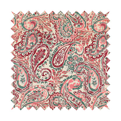 Colarto Collection Burgundy Red Teal Colour In Paisley Pattern Chenille Furnishing Fabric CTR-254 - Made To Measure Curtains