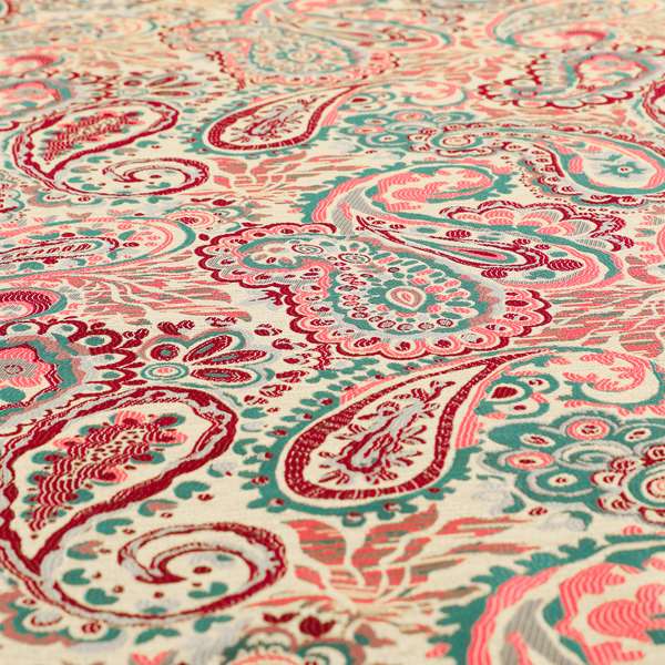 Colarto Collection Burgundy Red Teal Colour In Paisley Pattern Chenille Furnishing Fabric CTR-254 - Roman Blinds
