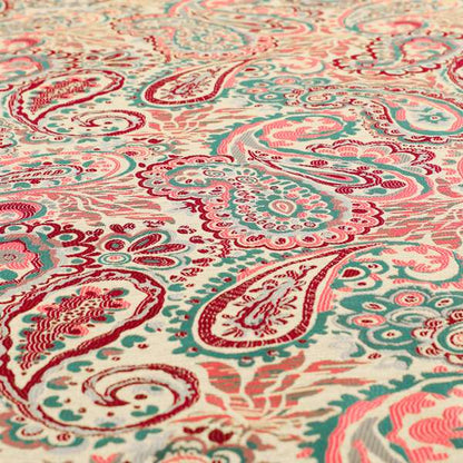 Colarto Collection Burgundy Red Teal Colour In Paisley Pattern Chenille Furnishing Fabric CTR-254
