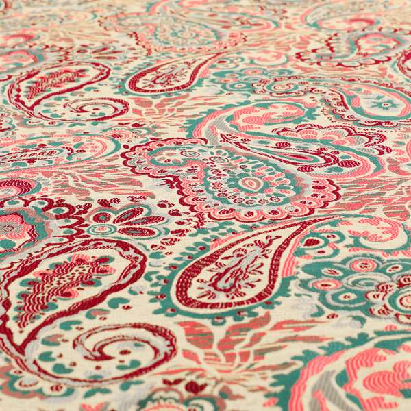 Colarto Collection Burgundy Red Teal Colour In Paisley Pattern Chenille Furnishing Fabric CTR-254 - Made To Measure Curtains