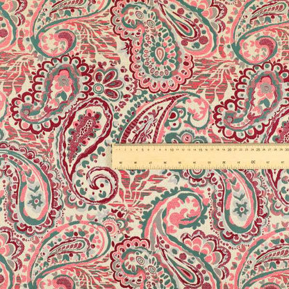 Colarto Collection Burgundy Red Teal Colour In Paisley Pattern Chenille Furnishing Fabric CTR-254 - Roman Blinds