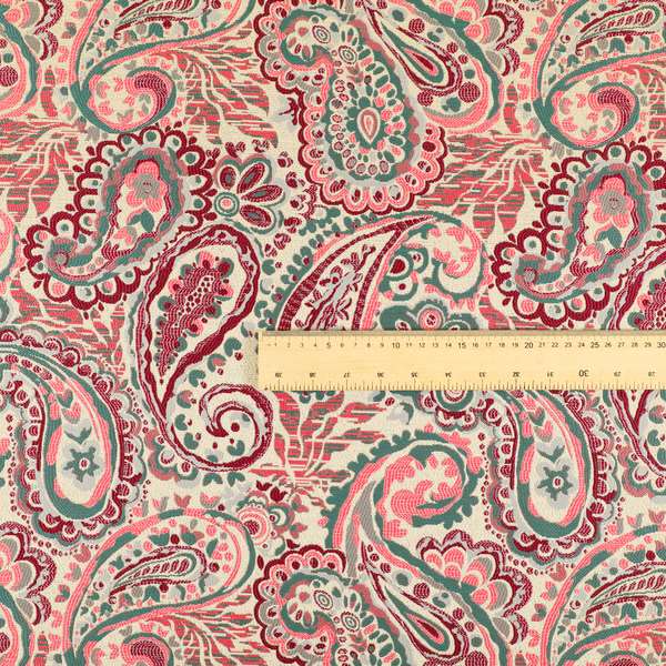 Colarto Collection Burgundy Red Teal Colour In Paisley Pattern Chenille Furnishing Fabric CTR-254 - Made To Measure Curtains