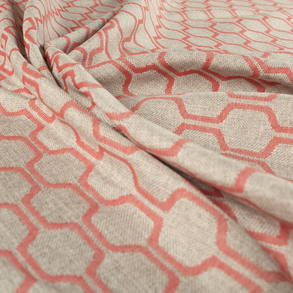 Amira Honeycomb Stripe Pattern Pink Upholstery Fabric CTR-2540