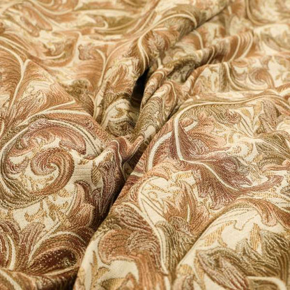 Colarto Collection Brown Colour In Floral Pattern Chenille Furnishing Fabric CTR-255 - Roman Blinds