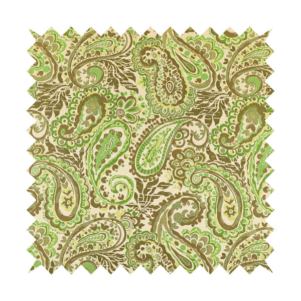 Colarto Collection Green Colour In Paisley Pattern Chenille Furnishing Fabric CTR-256 - Made To Measure Curtains