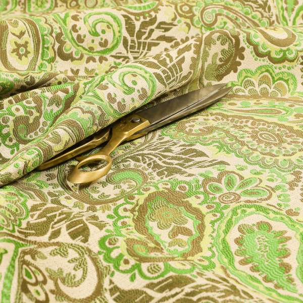 Colarto Collection Green Colour In Paisley Pattern Chenille Furnishing Fabric CTR-256 - Made To Measure Curtains