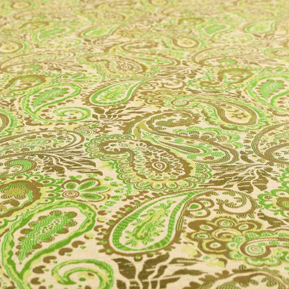 Colarto Collection Green Colour In Paisley Pattern Chenille Furnishing Fabric CTR-256 - Made To Measure Curtains