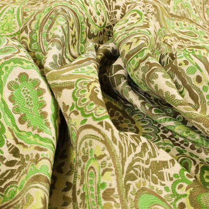 Colarto Collection Green Colour In Paisley Pattern Chenille Furnishing Fabric CTR-256 - Made To Measure Curtains