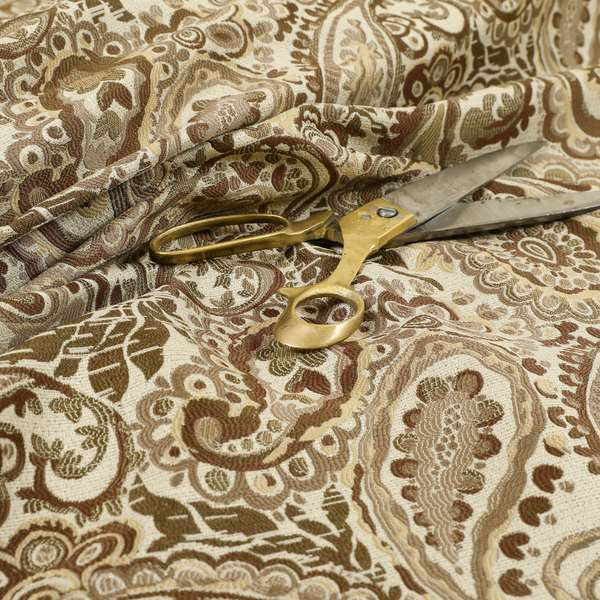 Colarto Collection Brown Colour In Paisley Pattern Chenille Furnishing Fabric CTR-257 - Made To Measure Curtains