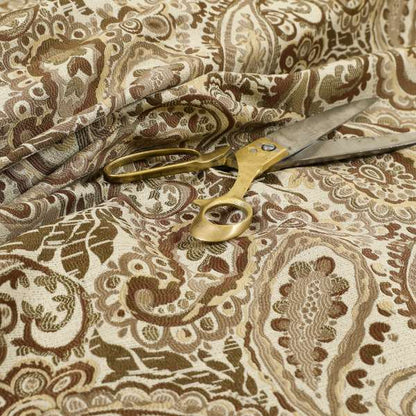 Colarto Collection Brown Colour In Paisley Pattern Chenille Furnishing Fabric CTR-257 - Made To Measure Curtains