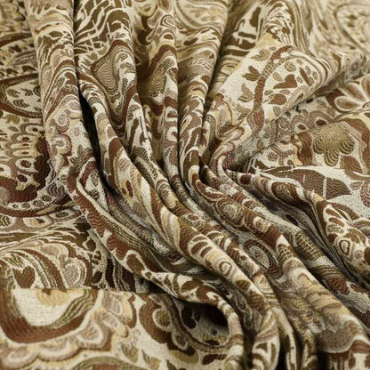 Colarto Collection Brown Colour In Paisley Pattern Chenille Furnishing Fabric CTR-257 - Made To Measure Curtains