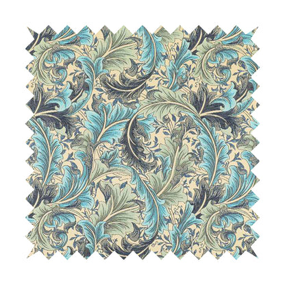 Colarto Collection Blue Colour In Floral Pattern Chenille Furnishing Fabric CTR-258 - Made To Measure Curtains