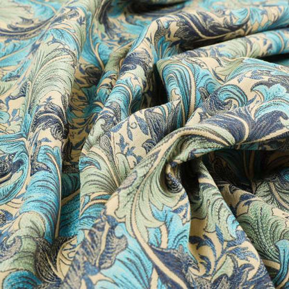 Colarto Collection Blue Colour In Floral Pattern Chenille Furnishing Fabric CTR-258 - Made To Measure Curtains