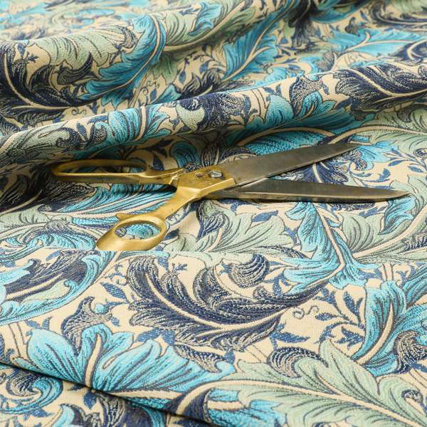 Colarto Collection Blue Colour In Floral Pattern Chenille Furnishing Fabric CTR-258 - Roman Blinds