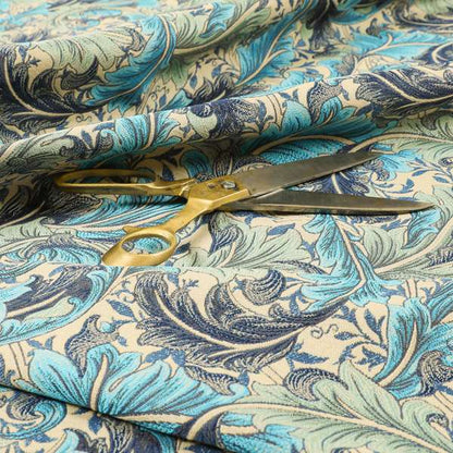 Colarto Collection Blue Colour In Floral Pattern Chenille Furnishing Fabric CTR-258 - Made To Measure Curtains