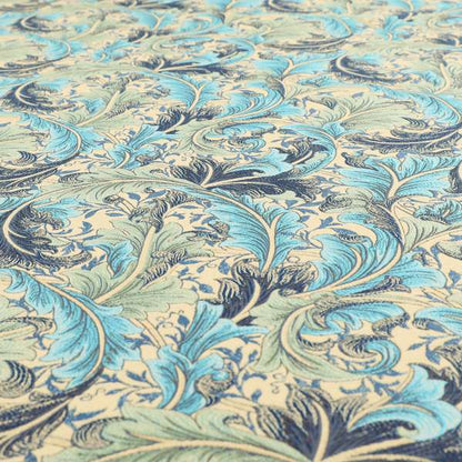 Colarto Collection Blue Colour In Floral Pattern Chenille Furnishing Fabric CTR-258 - Made To Measure Curtains